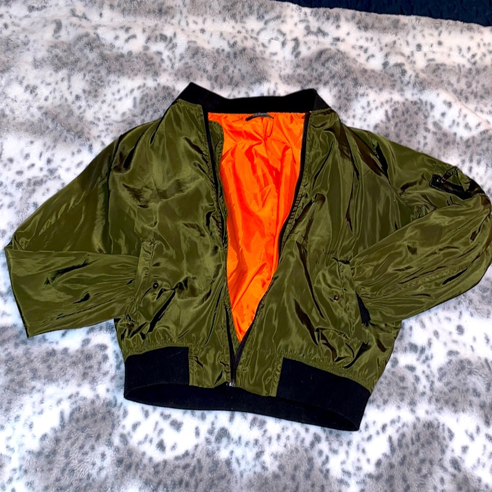Zeagoo Olive Green Bomber Jacket with Orange Lining